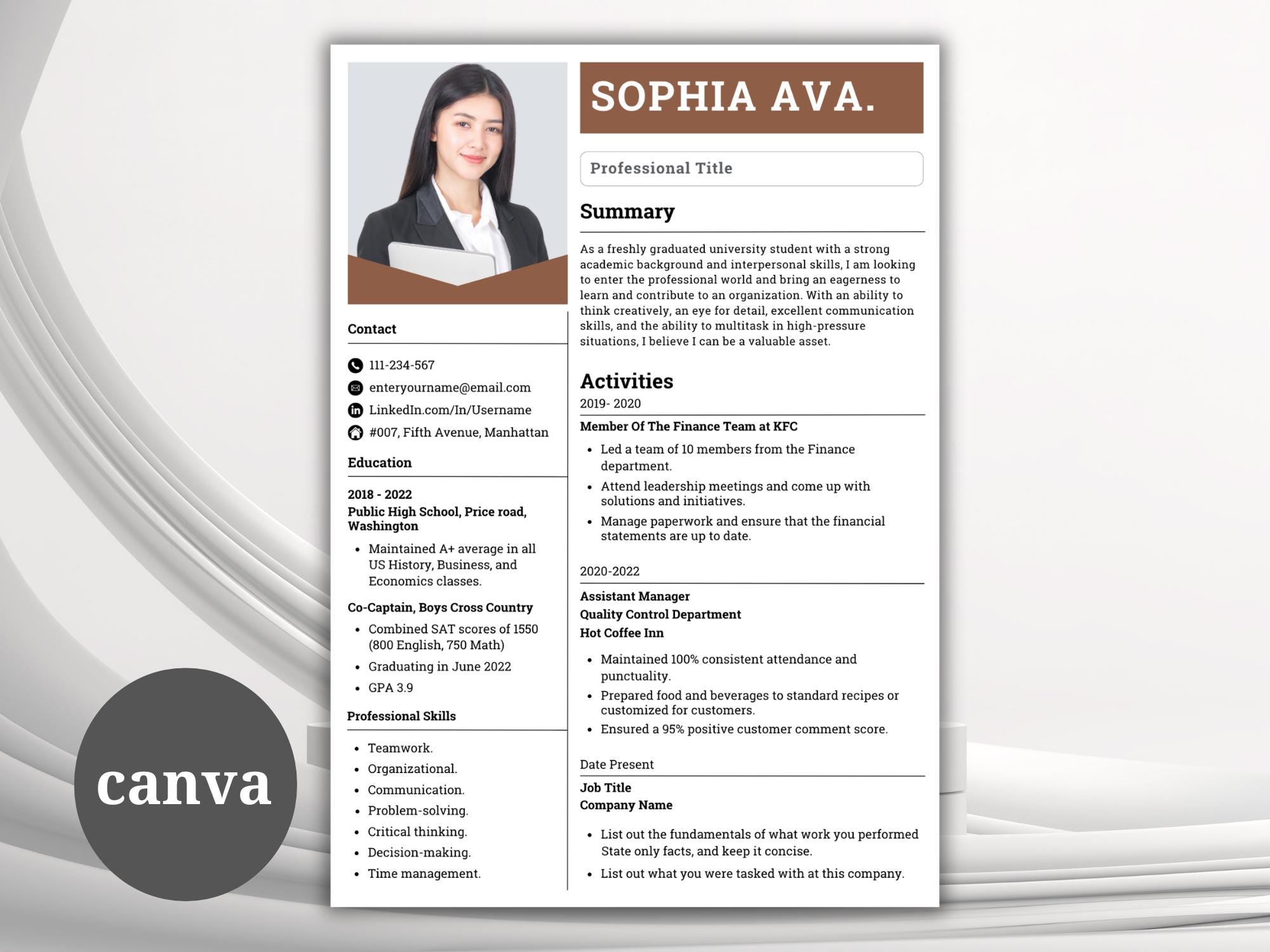 Editable Resume Template Canva | Modern Professional CV Design (instant ...