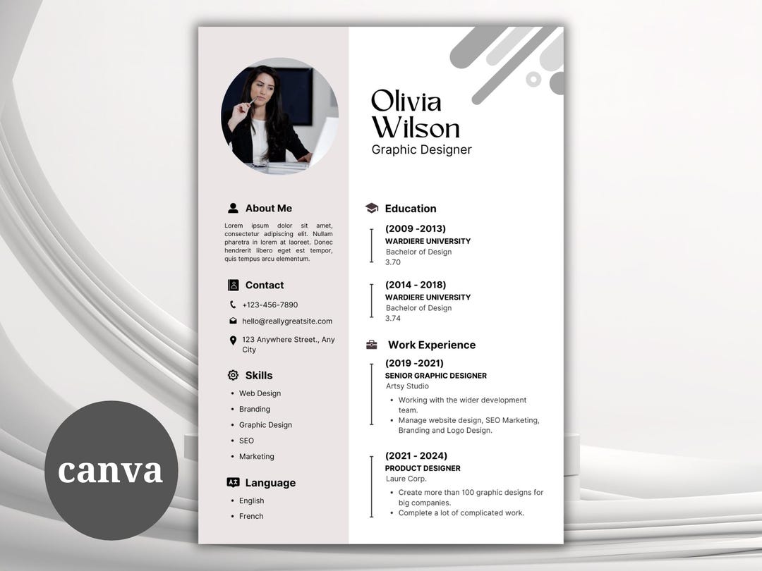 Modern Editable Resume Template Canva | Professional Minimal CV Design ...
