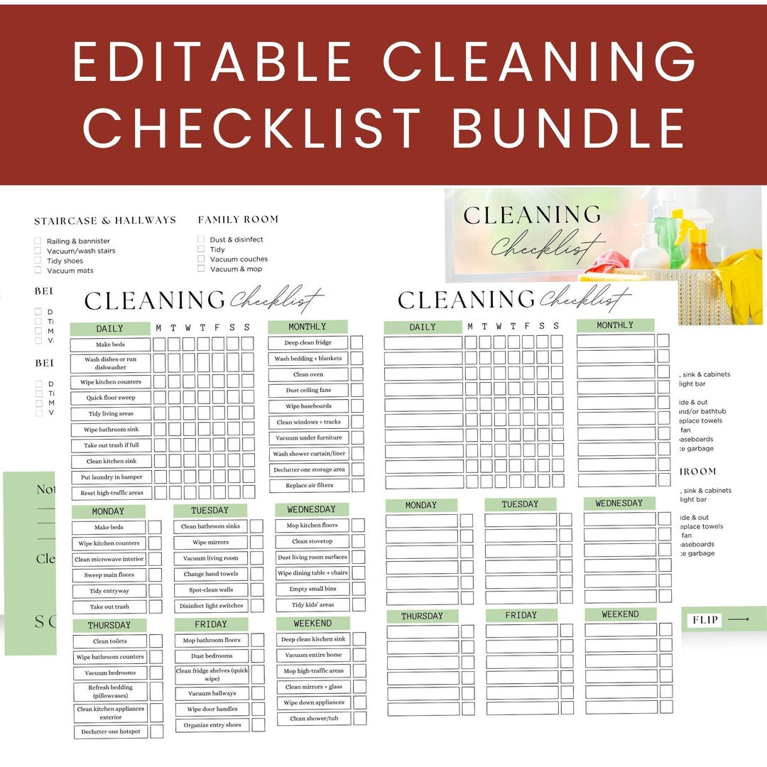 Editable Cleaning Checklist Bundle • Printable Planner With Household ...
