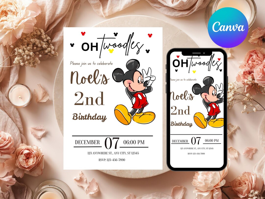 Editable Watercolor Mickey Mouse Birthday Invitation | Mickey Party ...