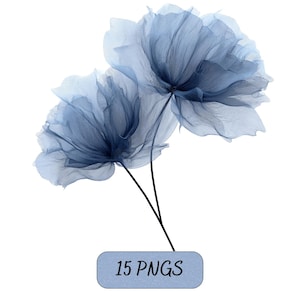 Blå blommig clipart, 15 mjuka genomskinliga blommor PNG, elegant botanisk bunt, romantiska lila blommor