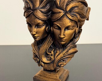 Escultura del zodíaco Géminis – Decoración astrológica – Estatua del signo Géminis – Decoración espiritual para el hogar – Impresión 3D con efecto bronce – Regalo único