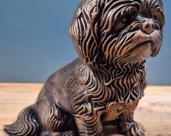 Estatua de Shih Tzu impresa en 3D – Perro decorativo con efecto bronce – Regalo para amantes de los Shih Tzu