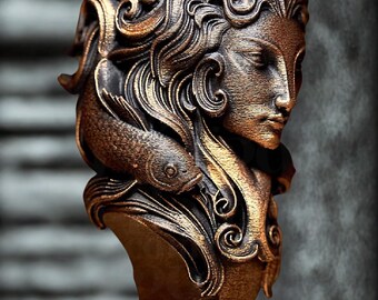 Escultura del signo zodiacal Piscis – Decoración con peces koi – Estatua del signo astrológico – Decoración espiritual para el hogar – Impresión 3D con efecto bronce – Regalo único