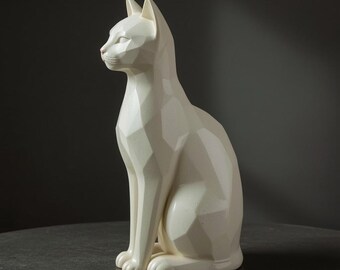 Ägyptische Katzenstatue Bastet – Moderne geometrische Skulptur, 3D-gedruckt