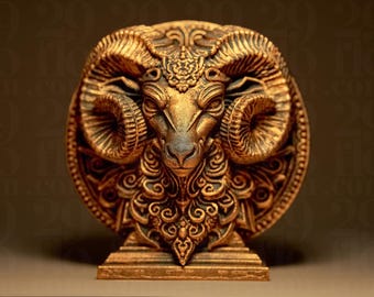 Aries Astrológico – Estatua del signo zodiacal Aries impresa en 3D – Decoración con efecto bronce místico – Regalo de astrología