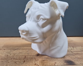 Busto de American Pit Bull – Escultura moderna personalizada – Homenaje decorativo a tu perro – Regalo único para amantes de los Staffordshire Bull Terrier
