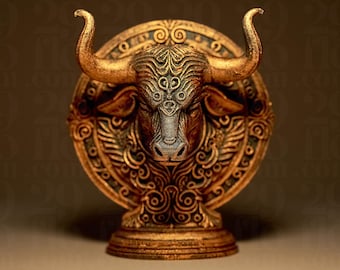 Tauro astrológico – Estatua del signo zodiacal Tauro impresa en 3D – Decoración mística de bronce – Regalo de astrología