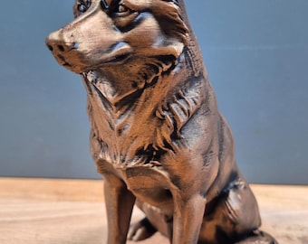 Estatua de husky siberiano impresa en 3D – Perro decorativo con efecto bronce – Regalo para amantes de los huskies