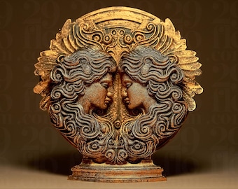 Estatua astrológica de Géminis – Estatua del signo zodiacal de Géminis impresa en 3D – Decoración con efecto bronce místico – Regalo de astrología