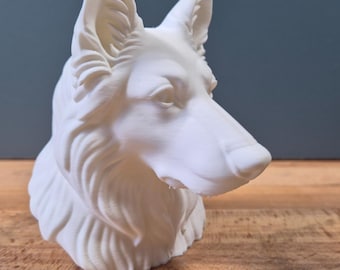 Busto de pastor alemán de pelo largo – Estatua de perro impresa en 3D – Decoración personalizada – Regalo para amantes de los perros
