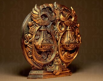 Estatua del signo zodiacal Libra – Escultura astrológica en relieve – Decoración mística con efecto bronce – Impresa en 3D a mano