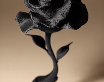 Rosa Negra Eterna – Elegante escultura floral impresa en 3D | Decoración romántica y gótica