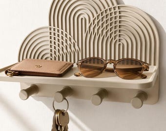 Sleutelhouder met plankje voor aan de muur | Moderne entree | Minimalistisch wandrek | Opbergruimte voor sleutels, brillen en accessoires