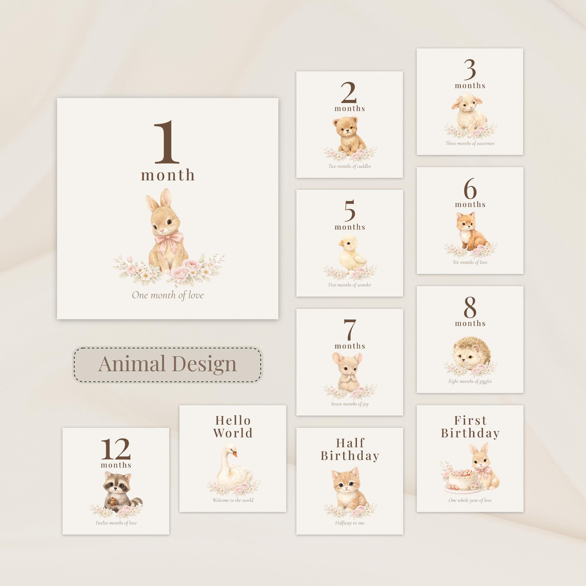 Animal Baby Milestone Cards – Printable Monthly Set - Etsy