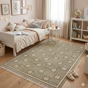 Handknuten Oushak-matta – Vintage turkisk ullmatta med orientaliska ytor. Stjärnmönster