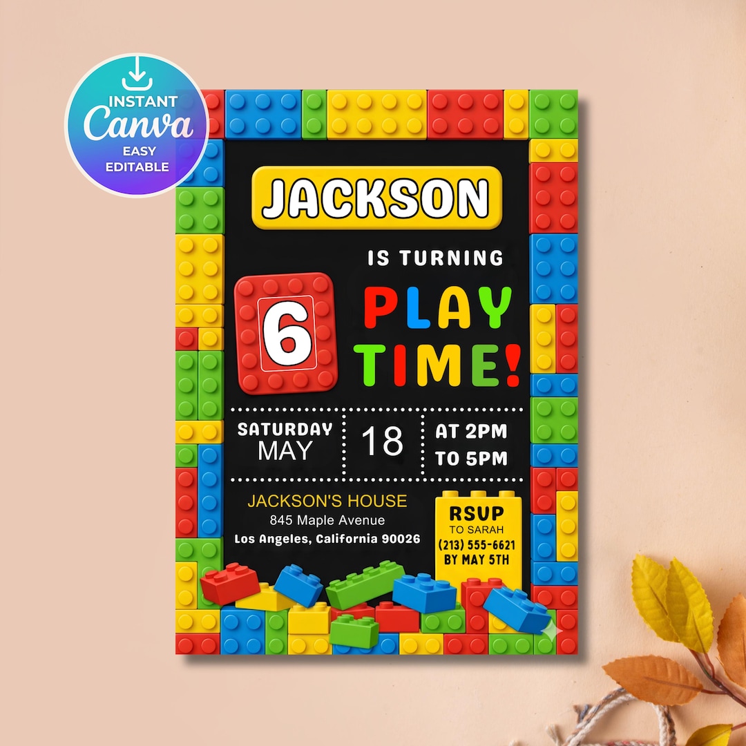Building Blocks Birthday Invitation, Building Blocks Invite, Bricks ...