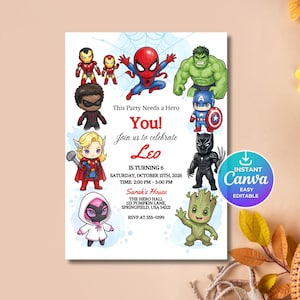 Super Hero Adventures Geburtstagseinladung, druckbare Avengers Party einladen, Kinder Superheld Vorlage, digitaler Download