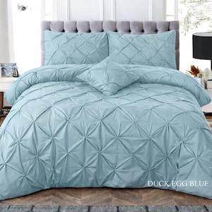 Pintuck Duvet Cover Set, Pinch Pleat Luxury Bedding, Single Double King, Super King, 3 Piece Quilt Cover with Pillowcases, Modern UK Style