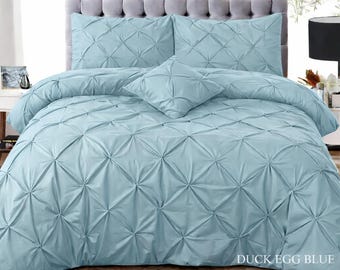 Pintuck Duvet Cover Set, Pinch Pleat Luxury Bedding, Modern UK Style 3 Piece Quilt
