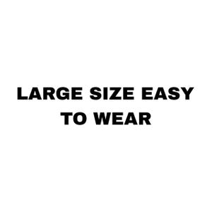 Puede incluir: Texto negro en negrita sobre fondo blanco: "LARGE SIZE EASY TO WEAR". El texto est&aacute; centrado y utiliza una fuente sans-serif, enfatizando el tama&ntilde;o y la facilidad de uso del producto.