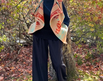 Woven Fleece Wrap Vest: Cotton Blend, Southwest Boho Style