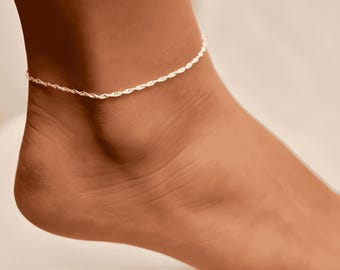 1.5MM Solid 925 Sterling Silver Italian Diamond Cut Singapore Anklet 9" or 10"
