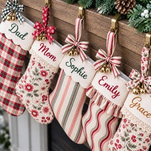 Personalized Christmas Stocking: With Name Embroidery, Bow, Ruffle Cuff, and Lace Options