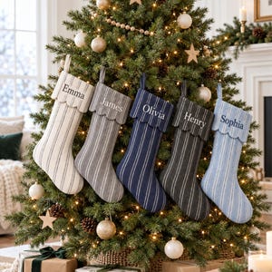 Personalized Christmas Stocking: With Name Embroidery, Bow, Ruffle Cuff,