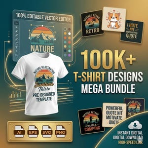 100K  Editable T-Shirt Designs Mega Bundle with Transparent PNG Backgrounds, Fan Art, Anime, Music, Movies, Urban Culture
