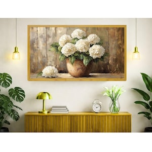Hydrangea Flower Frame TV Art | Vintage Style Spring Floral Painting | Easter Botanical Frame TV Art | 1960s style home | TV2433