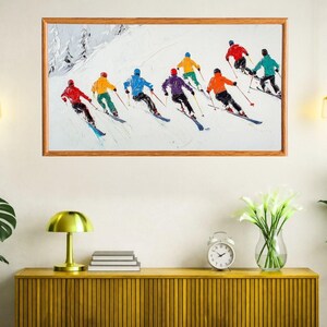 Ski Snow Painting for TV | Pop Art Modern Frame Tv Art File | Colorful Christmas Tv Art