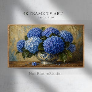 Blue Hydrangea Frame TV Art 4K, Vintage Floral Oil Painting, Spring Wall Decor, Samsung Frame TV Art Download, Botanical Artwork