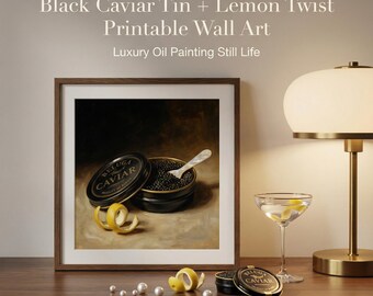 Impresión artística de bodegón de caviar / Decoración de carrito de bar de lujo Descarga digital