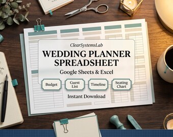 Wedding Planner Spreadsheet | Google Sheets & Excel | Wedding Budget + Guest List + Timeline + Seating Chart + Checklist