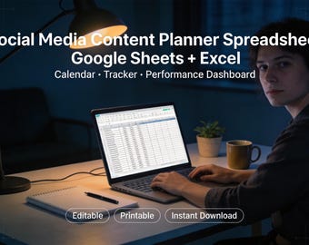 Social Media Content Planner Spreadsheet | Google Sheets + Excel | Monthly Content Calendar + Post Tracker