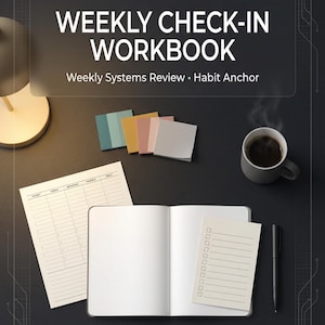 Veckovis incheckningsarbetsbok för coacher, veckovis systemgranskningsmall, klientframstegsspårare,