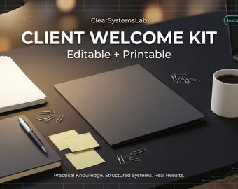 Plantilla de kit de bienvenida para clientes, guía de incorporación editable (descarga en PDF, tamaño A4/Carta EE. UU.)