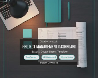 Panel de gestión de proyectos / Excel y hojas de cálculo de Google / Rastreador de tareas + Panel de KPI / Gantt + Kanban
