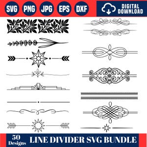 Line Divider Svg Bundle, Line Divider Png, Wedding Clipart, Design Element Svg, Line Divider Cut File, Commercial Use, Instant Download