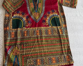 Vintage African Dashiki Tunic – 100% Cotton Wax Print – Unisex Boho Festival Top