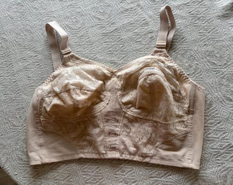 Sujetador largo de encaje estilo años 60, color beige – Lencería retro tipo bustier con copas suaves