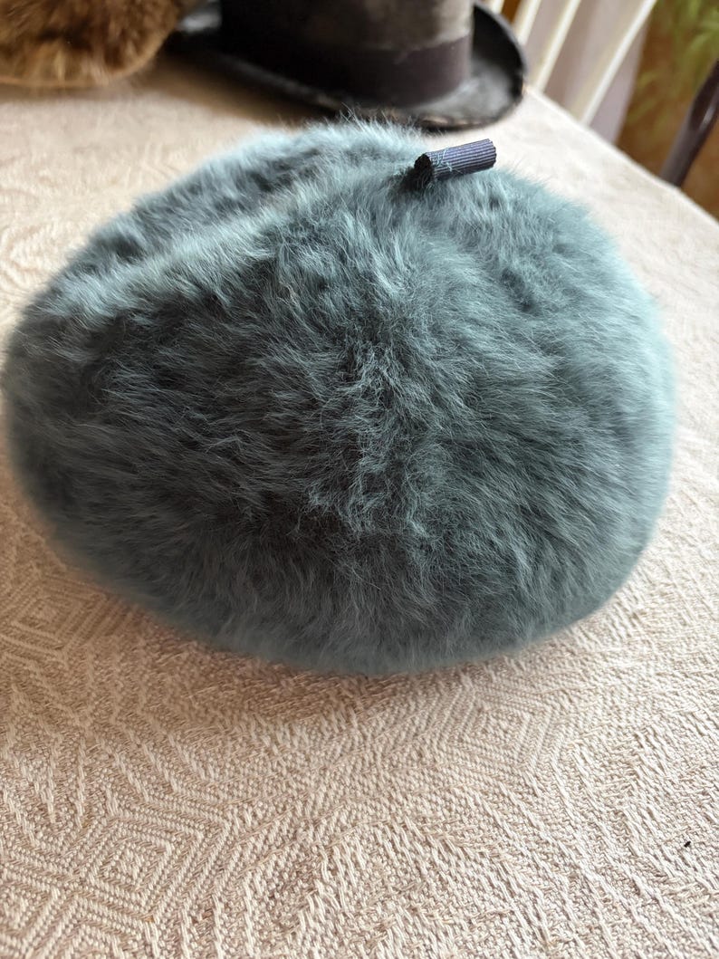 Vintage Kangol Angora Beret – Teal Fuzzy Beret Hat, Made in Great Britain, Kangol Jaine Beret, Retro Soft Winter Hat Size 56–57 cm image 1
