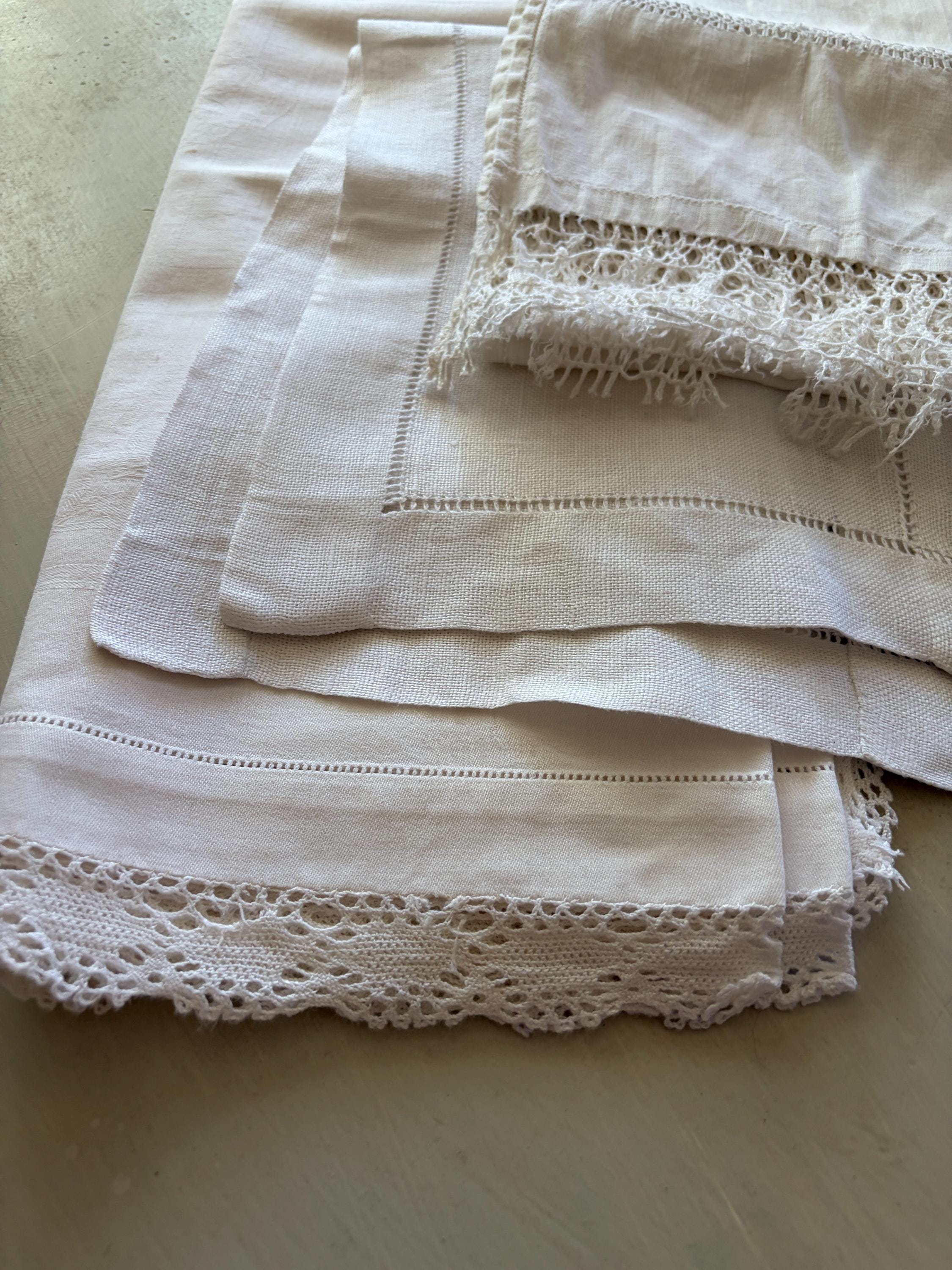 Set of 3 Vintage Swedish Linen Tablecloths – Handmade Lace