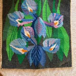 Vintage Scandinavian Iris Embroidery – Large Floral Needlework Wall Art – Nordic Textile Decor