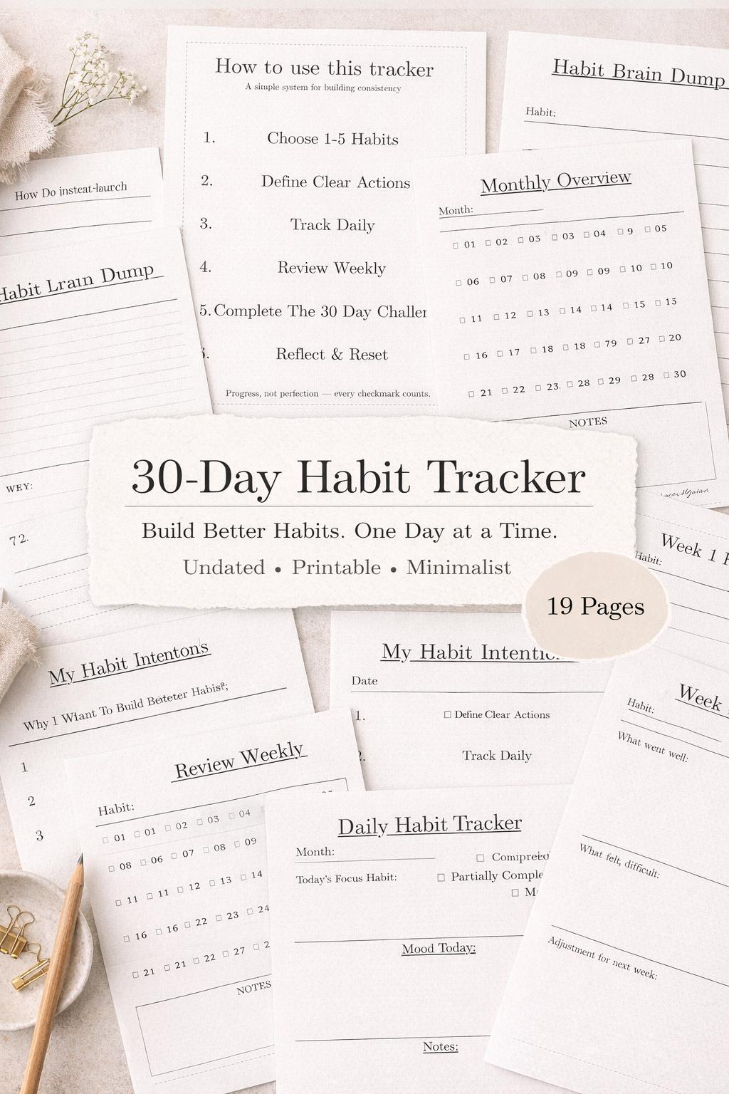 30-day Habit Tracker Printable | Undated Minimalist Daily Planner | A5 ...