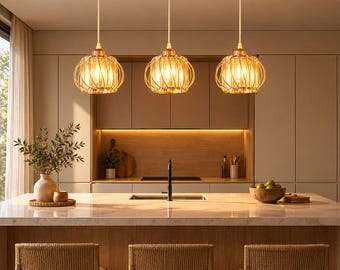 Lámpara colgante de cristal de 3 luces, iluminación moderna para isla de cocina, elegante lámpara de techo para comedor