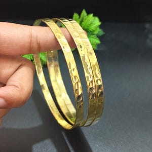 Set of 3 Solid Brass Bangles – Hammered Minimalist Stackable Bracelets
