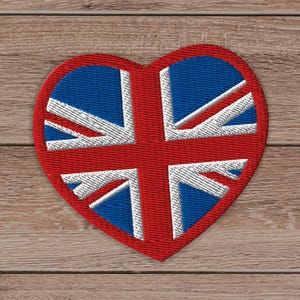 UK Flag Heart Patch | Union Jack Embroidered Iron On Applique for Jacket Backpack Hat | British Gift Accessory