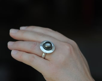 Black Tahitian Pearl Ring in Silver